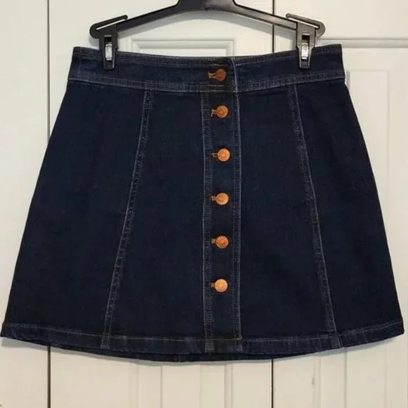 Madewell Size 8 Dark Denim Skirt Button-Up - Picture 1 of 5